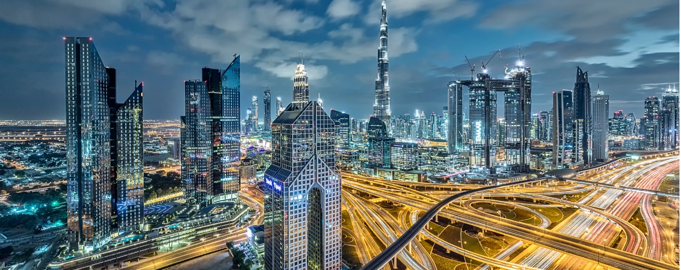 city lights in dubai at dawn picture